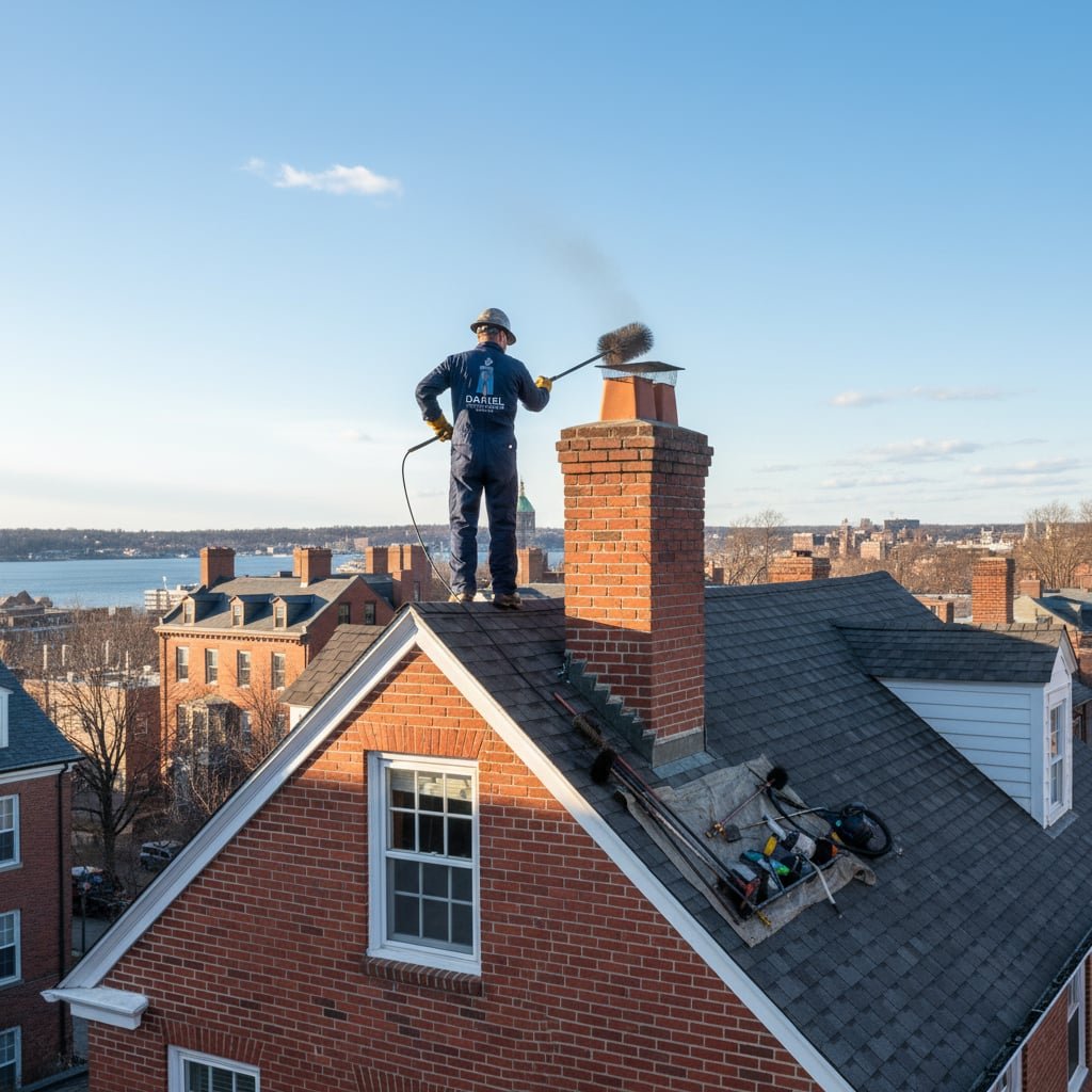 Daniel Chimney Sweep team working on chimney